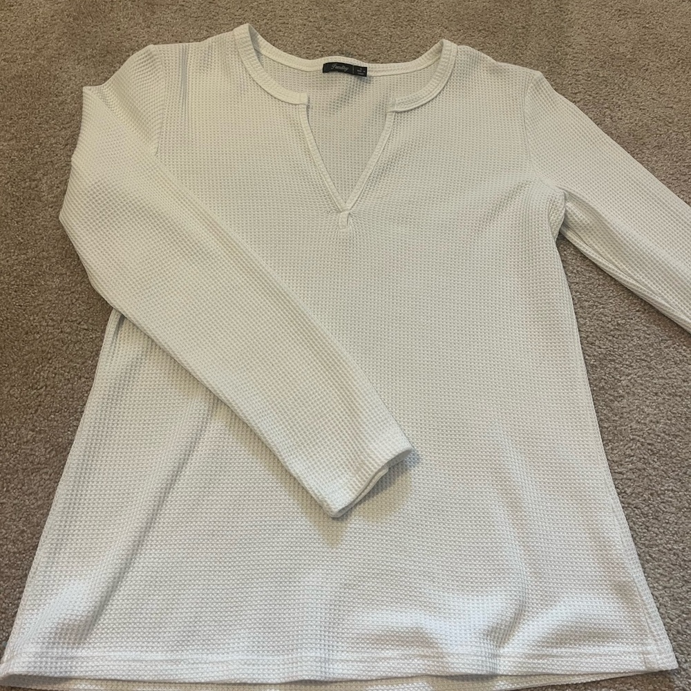 Famulily White Waffle Knit Long Sleeve Top
